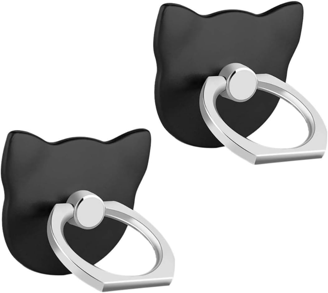 ISKIP 2Pcs Mobile Phone Ring Grips, Cell Phone Ring Stands, 2 Pack Finger Ring Holds for iPhone, Samsung, Huawei and All Smartphones (Cat-Black)
