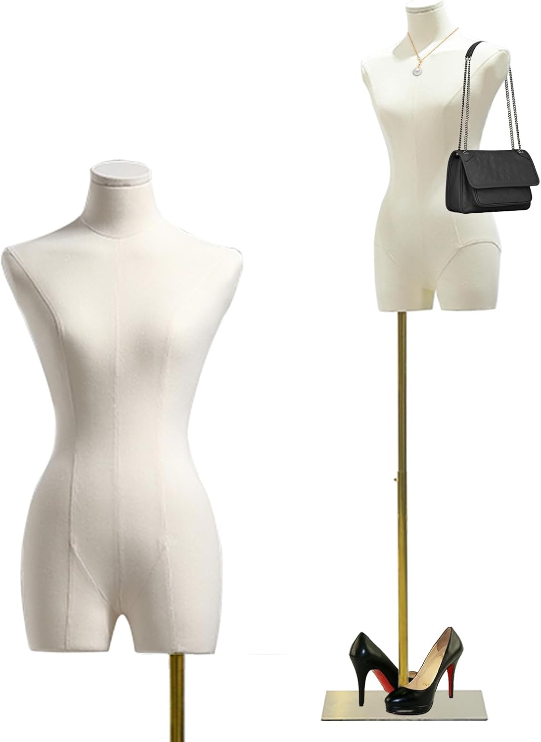 47"-83" Female Mannequin Dress Form Torso Full Body with Metal Stand (Gold)