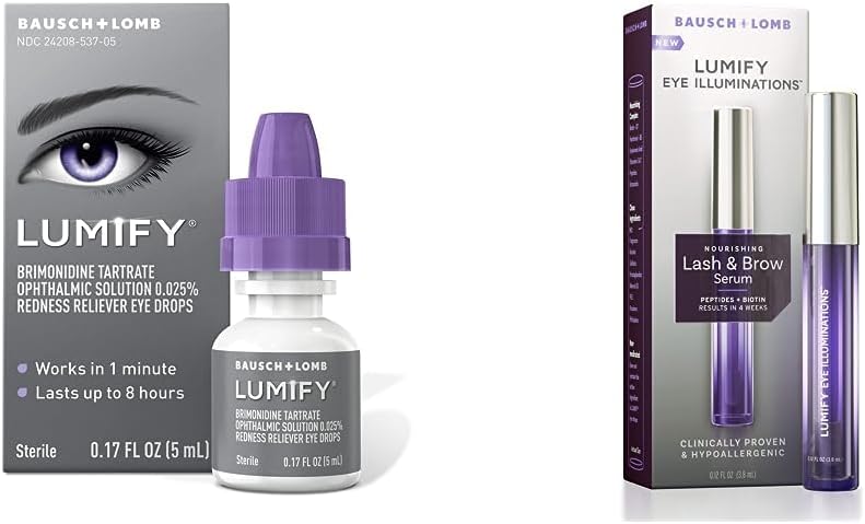 LUMIFY Redness Reliever Eye Drops 0.17 Fl Oz (5 mL) with Eye Illuminations Nourishing Lash & Brow Serum