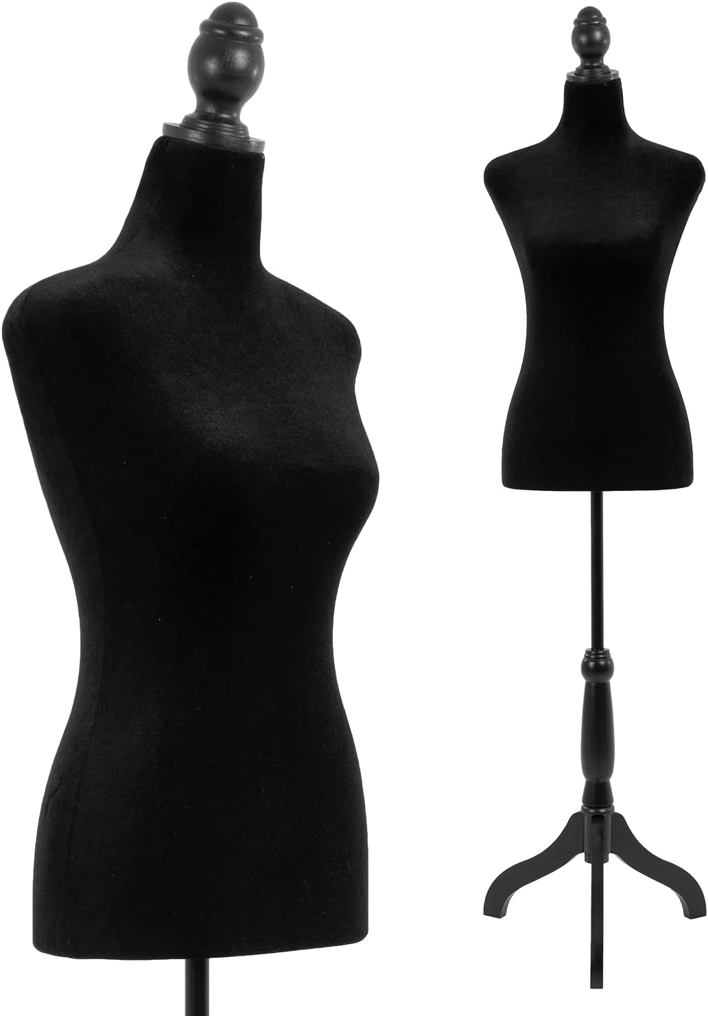 PayLessHere | Female Mannequin Torso | Black | Lightweight | with 13.8" Height Adjustment, Dress Form Body with Wooden Tripod Base & Foam | For Shops, Tailoring, Display, Photography