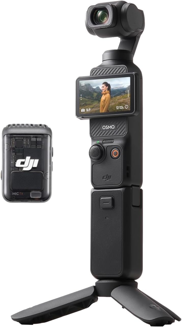 DJI Osmo Pocket 3 Creator Combo, 1'' CMOS, 4K Resolution/120fps Vlog Camera, 3-Axis Stabilization, Face/Object Tracking, Mic Included for Clear Sound, Digital Camera for YouTube | 1 Stacked CMOS, 2 Rotatable OLED, Creator Combo with DJI Mic 2, Wide-Angle Lens
