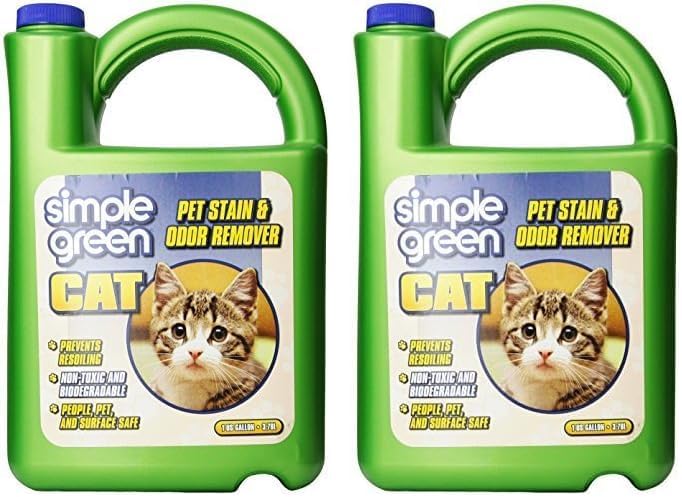 Simple Green Cat Stain & Odor Remover - Enzyme Cleaner for Cat Urine, Feces, Blood, Vomit (1 Gallon Refill) (Pack of 2)