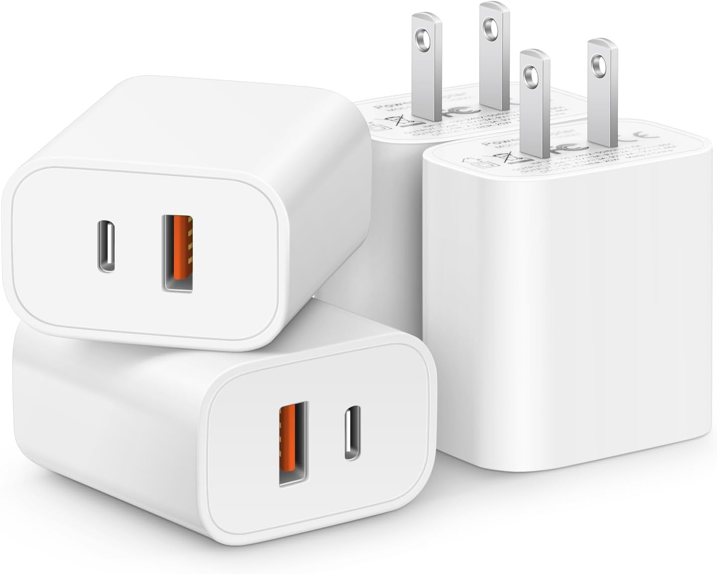 [4 Pack] USB C Charger Block Fast Charging Multiport Wall Charger [PD 20W USB-C & QC 3.0 USB Port] for IP 15/14/13/12/11/X/8, i Pad, Sam Sung, Google, Galaxy & More