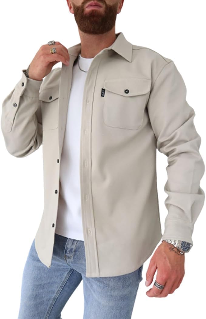 ArknAv Men's B Button Down Shirt Jacket - Casual Stylish Shirt Jackets for Youth