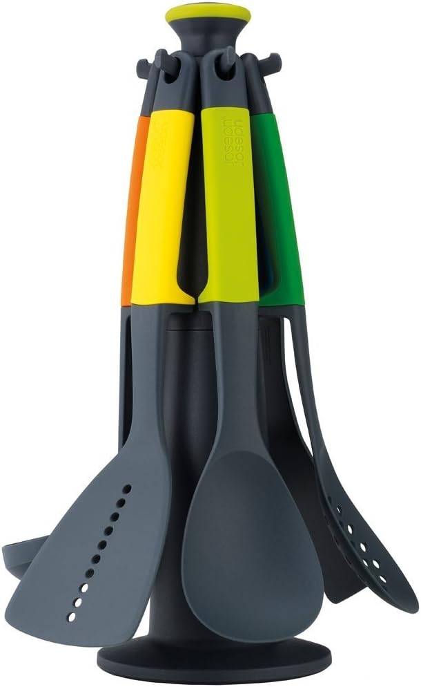 Joseph Joseph Elevate - Kitchen tools & gadgets Carousel 6-Piece Utensil Set with rotating stand, Ergonomic silicone handles, non stick head- Green, 4