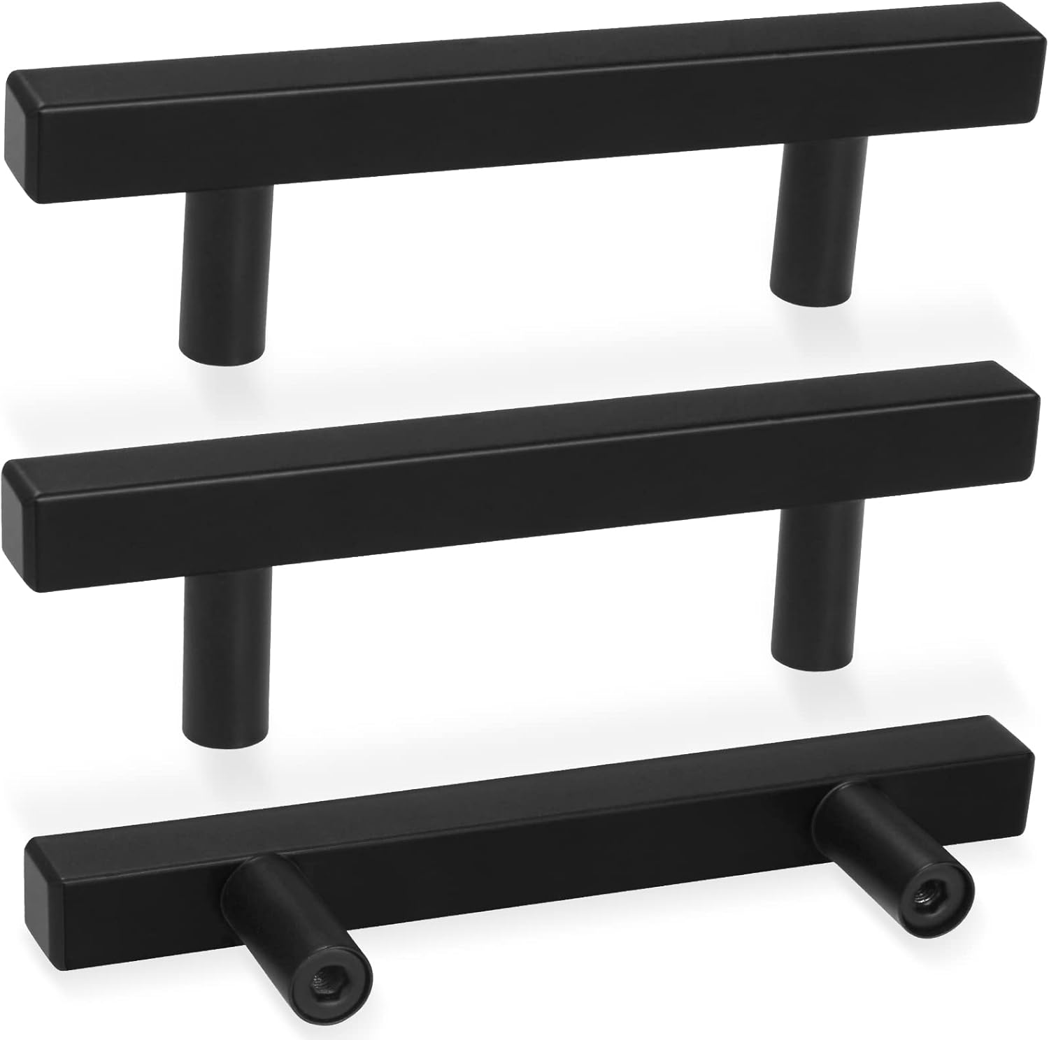 30 Pack Square Cabinet Handles Matte Black Drawer Pulls 5" Length, 3" Hole Center Kitchen Handles for Cabinets Pulls, Stainless Steel Cabinet Hardware for Bedroom Bathroom Office