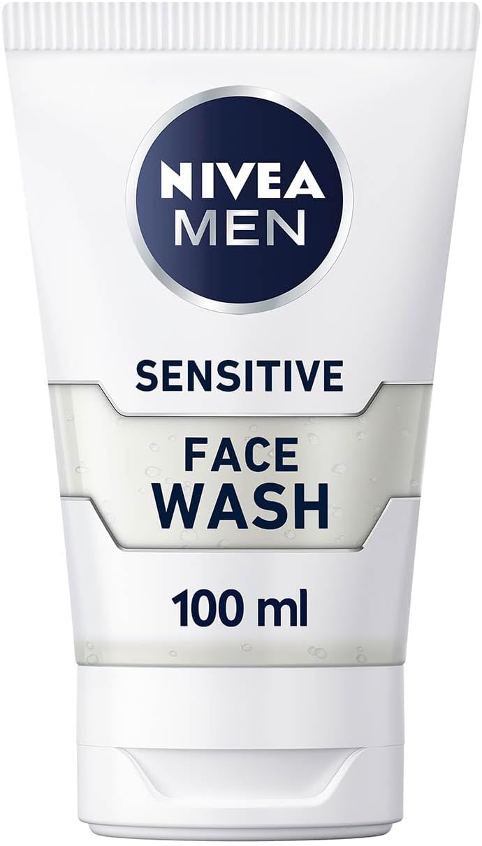NIVEA MEN Sensitive Face Wash with Zero Percent Alcohol Pack of 6 (6 x 100 ml), Men's Face Wash with Vitamin E, Especially for Sensitive Skin, Men's Skin Care Essentials