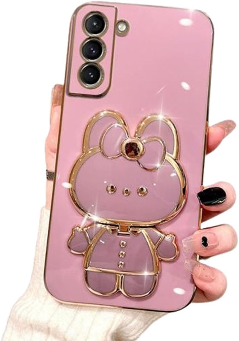 for Samsung Galaxy A15 Case Cute Hidden Rabbit Bunny Mirror Kickstand,Galaxy A15 Phone Case Girly Glitter Soft Silicone with Camera Cover for Samsung A15 for Women Girls Purple