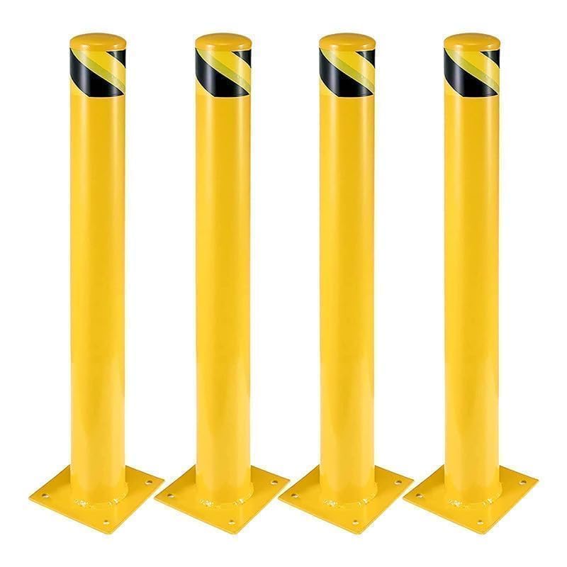 4-Pack 36 Inch Steel Safety Bollard Post, 4.5 Inch Diameter Metal Safety Bollard with 16 Anchor Bolts for Driveway Barrier, Parking Pole, Traffic Control