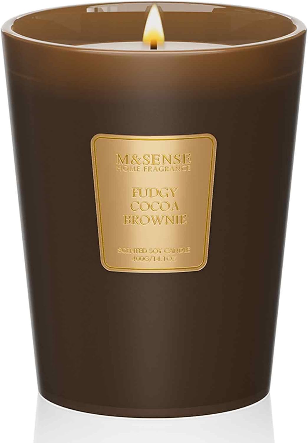 M&SENSE Fudgy Cocoa Brownie Organic Soy Scented Candles Gifts for Women Men Strong 400g 75H Non Toxic Candle Gifts for Home Scented Clear Burning Candle for Home Decor