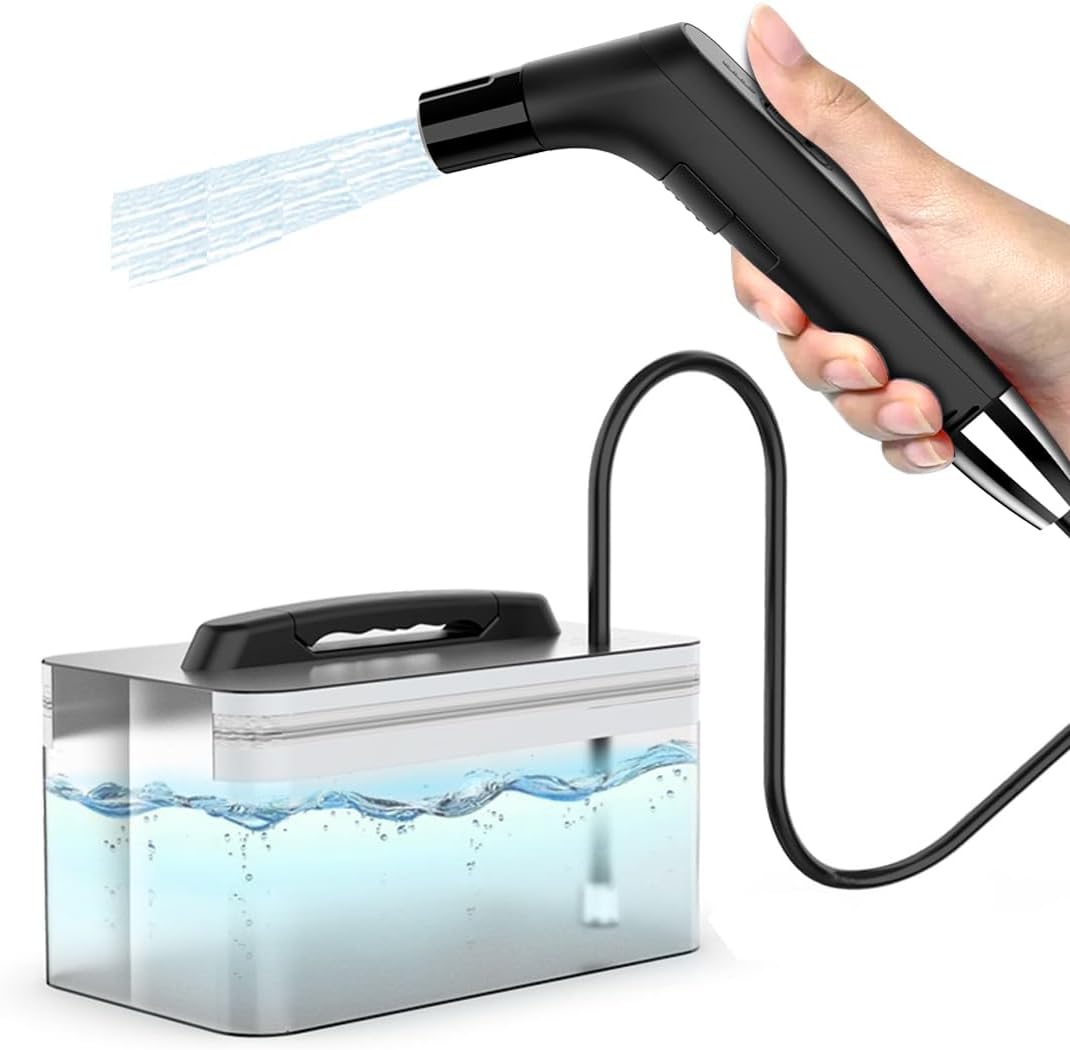 Portable Travel Bidet Electric Rechargeable Handheld Personal Bidet Sprayer for Personal Cleaning for Toilet with 2.3 liters Water container (Black)