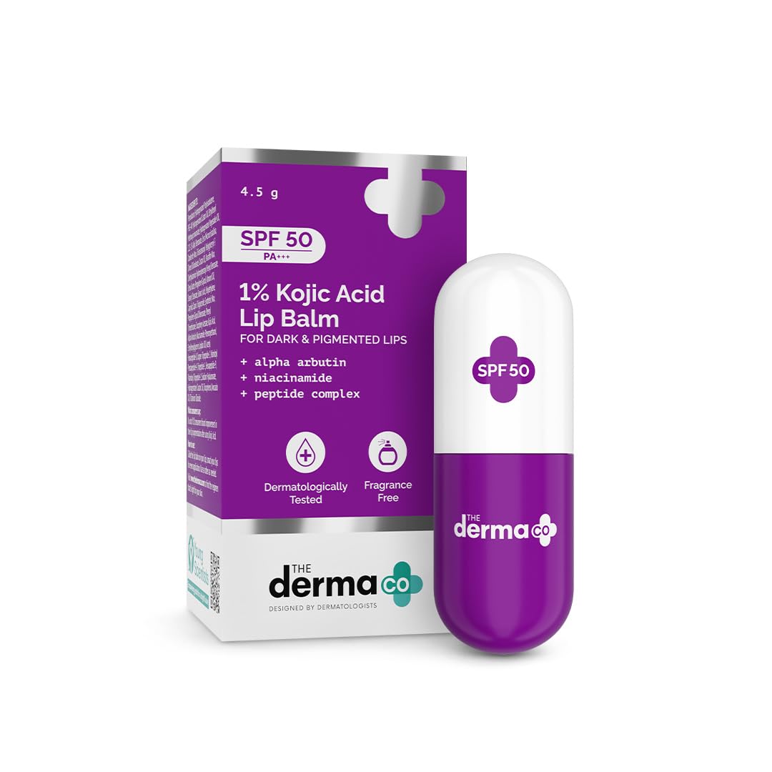 The Derma Co 1% Kojic Acid Lip Balm with SPF 50 PA +++ I With Arbutin & Peptide Complex | Reduce Lip Pigmentation | Protects From Sun Damage | For Dark, Pigmented Lips | For Men & Men