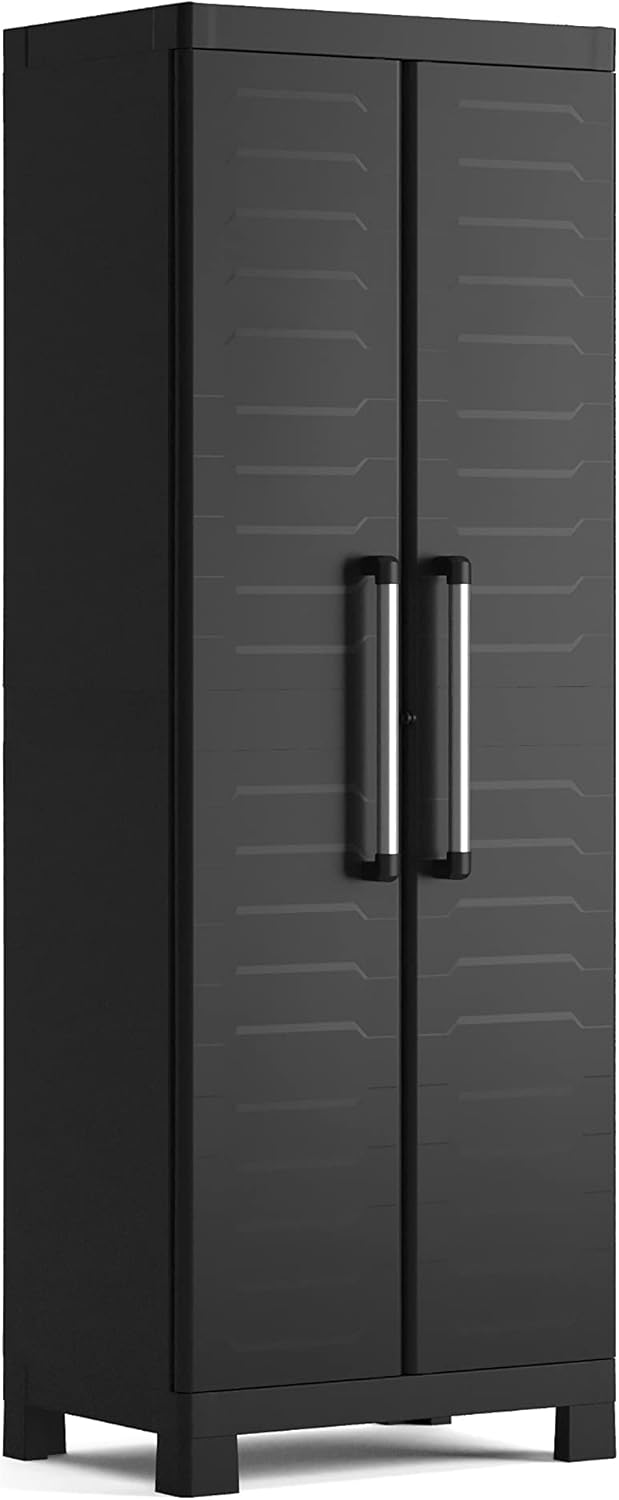 Keter Detroit Tall Indoor Garage Utility Multi purpose Cabinet - Black