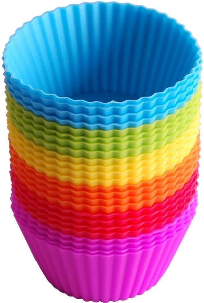 Muffin Cases for Baking Cupcake 7cm Reusable Non-Stick and Easy Clean Bakeware - Silicone Muffin Cases Mini Baking Molds Pack of 24 - Colorful Cupcakes and Yorkshire Puddings Mold by Zuvo