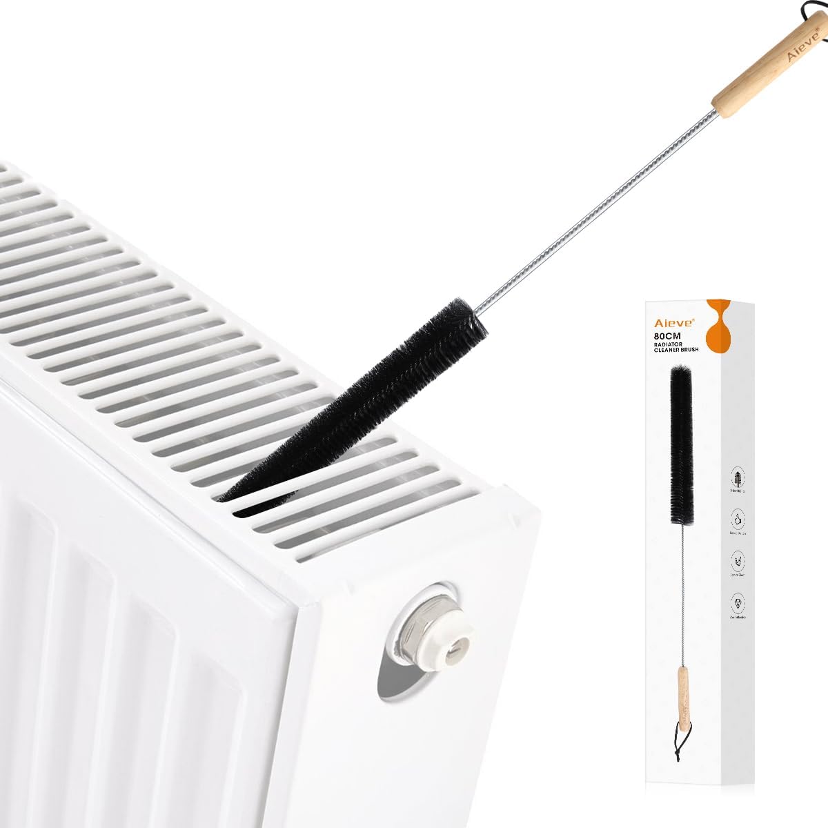 Aieve Radiator Cleaner Brush, 80CM Radiator Brush, Flexible Long Cleaning Duster with Wood Handle for Heater & Dryer Lint & Washing Machine