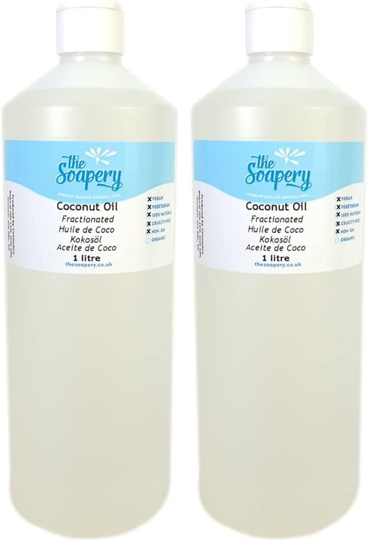 Fractionated Coconut Oil 1 litre - 100% Pure and Natural Carrier Oil for Skin and Hair Treatments (Pack of 2)