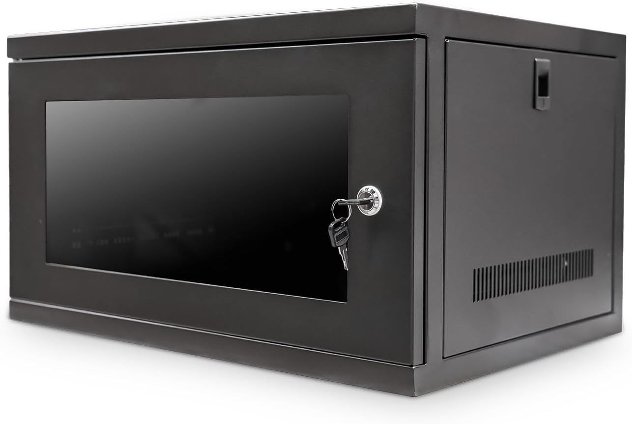 Dynamode 6U Data Cabinet, 19" Networking Wall Mounted, IT Data Network Equipment with Management & Lock. Pre Built, Heavy duty 19 inch Wall cabinet