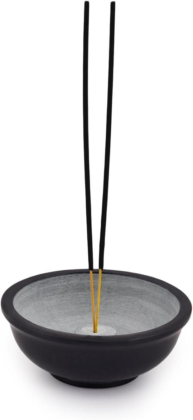 Kaizen Casa Grey Incense Holder Smudge Bowl, Stone Ritual Display Bowl - Kitchen Table Decor Gift (11.43cm x 11.43cm x 4.44cm)