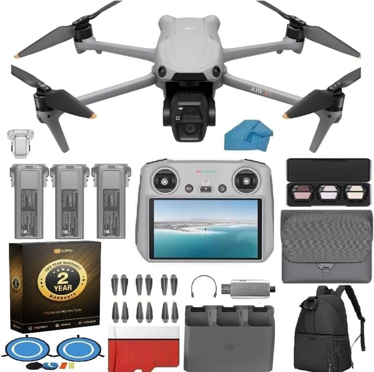 DJI Air 3S Drone Fly More Combo with RC 2 Screen Remote, 4K HDR, 46-Min Flight Time, 48MP Bundle: 128GB Micro SD, USB Reader, Landing Pad, Waterproof Backpack & 2-Yr Warranty