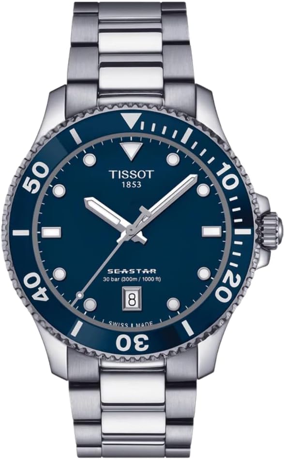 Tissot Unisex Seastar 1000 40mm 316L Stainless Steel case Quartz Watches, Grey, Stainless Steel, 20 (T1204101104100)