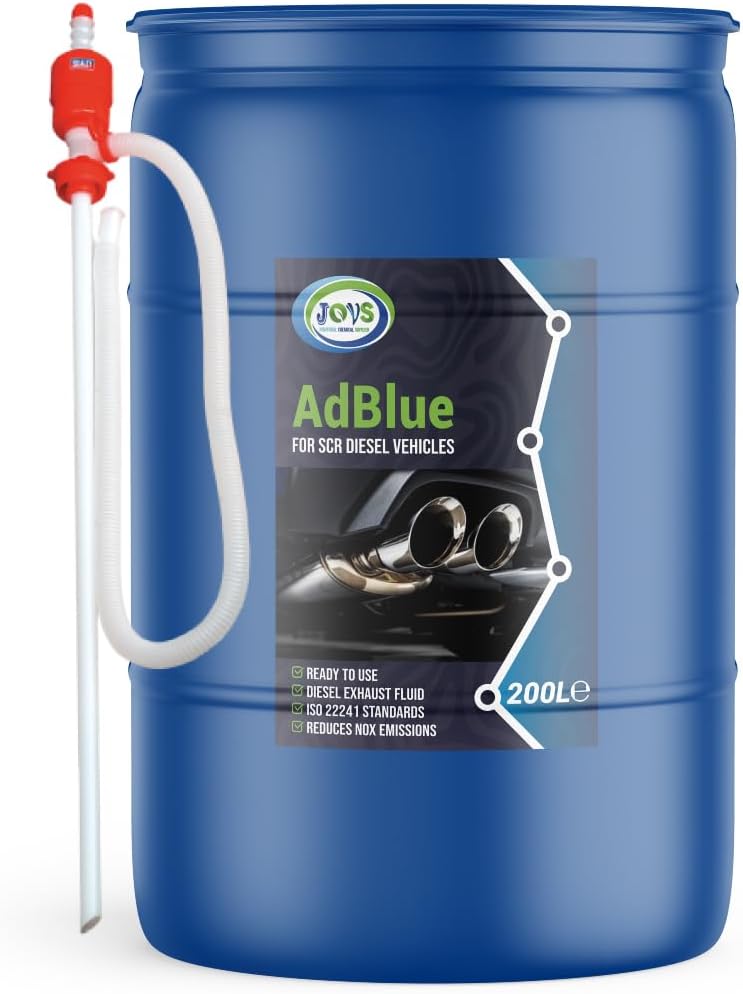 JOVS AdBlue 200 Litre Barrel Universal Diesel Exhaust Fluid Additive For Car Commercial (SCR) -Crystal Clean Treatment, ISO 22241 Compliant, Injected into Engine Exhaust Gases – DEF