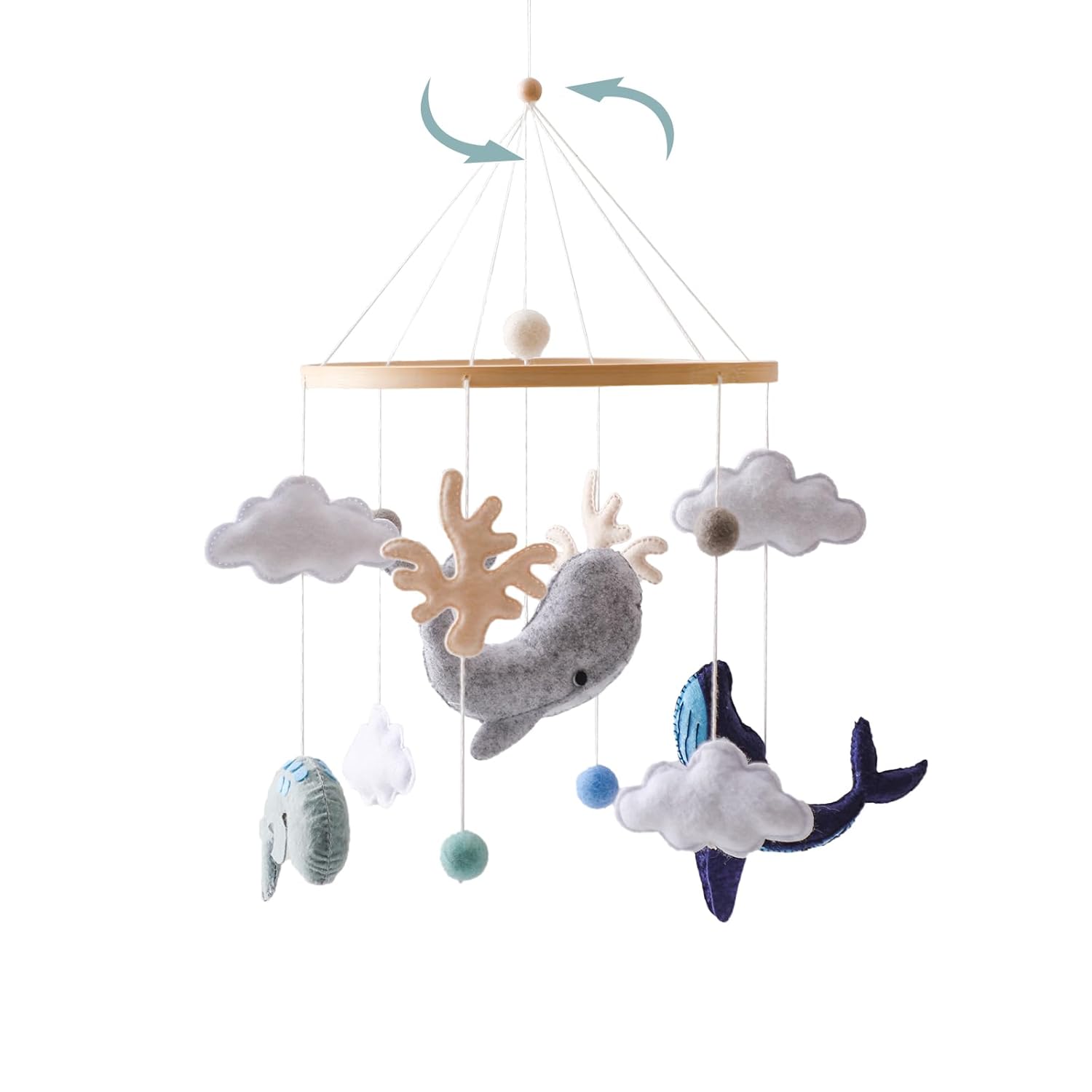 Baby Mobile for Crib Baby Nursery Mobiles Handmade Felt Ocean Animal Mobile for Crib Baby Boys and Girls Nursery Decor for Infant Bedroom Hanging Gender Neutral Baby Stuff（Whales）