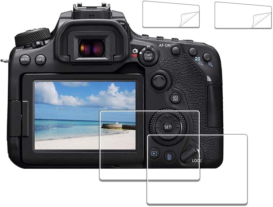 iDaPro Screen Protector for Canon EOS 70D 80D 90D + PET Top Screen Protector [2+2 Pack] Tempered Glass Easy Installation