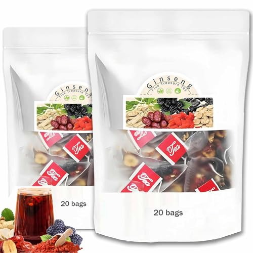 Kidney Tea Formula Ginseng Six Treasure Tea, Ginseng Five Treasure Teas, Kidney Cleanse Detox Beverage for Women & Men, Nnatural Ingredients Sweet Taste and Aroma -40bags