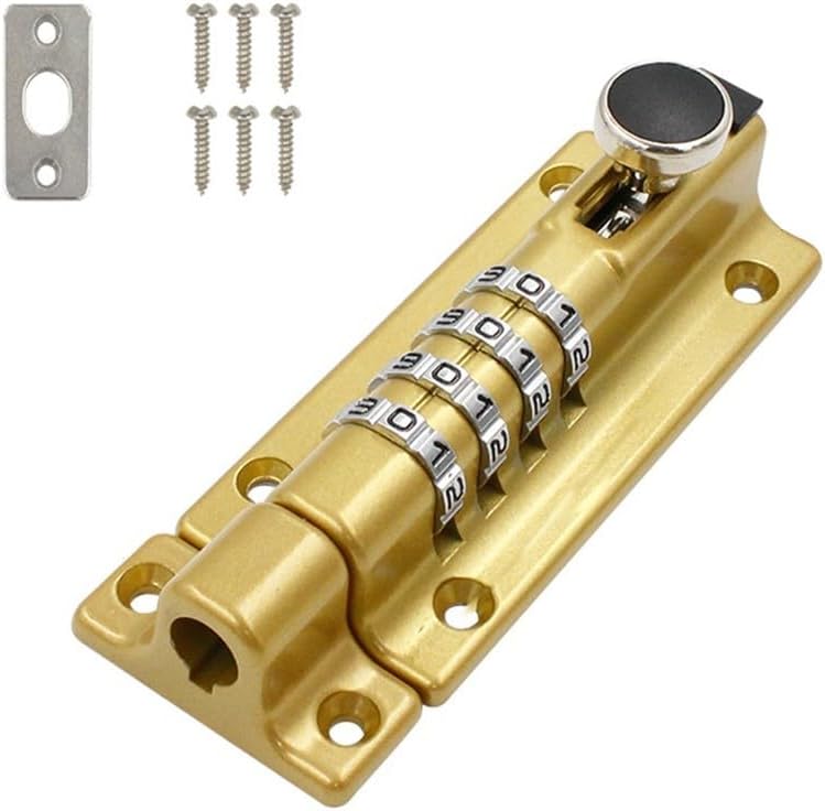 Gbtdoface Combination Locking Bolt,Anti-Theft Door Lock Bolt,Security Zinc Alloy Anti-Theft Bolt Mechanical Digital Lock Wooden Door Lock(Gold)