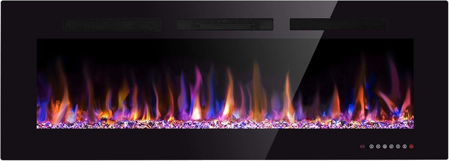 50 inch Electric Fireplace Recessed and Wall Mounted Insert Update | Fireplace Heater with Ultra-Thin Lightweight LED Flush Mount Linear Fit,Timer,Touch Screen,Remote Control,Black