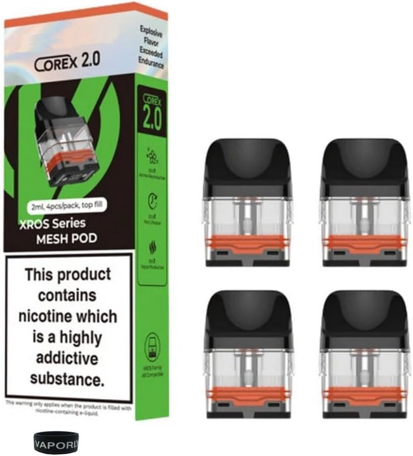 Corex 2.0 Pods for Vaporesso XROS 4, 4 mini, Xros Pro, XROS 3, XROS Nano, XROS Mini, XROS 2 Series Mesh Pod Replacements 2ml COREX 2.0 0.4 Ohm 25W
