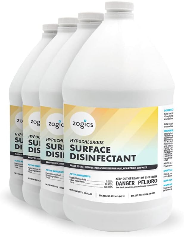 Zogics Hypochlorous Acid Ready-to-Use Disinfectant, 4 Gallon Case