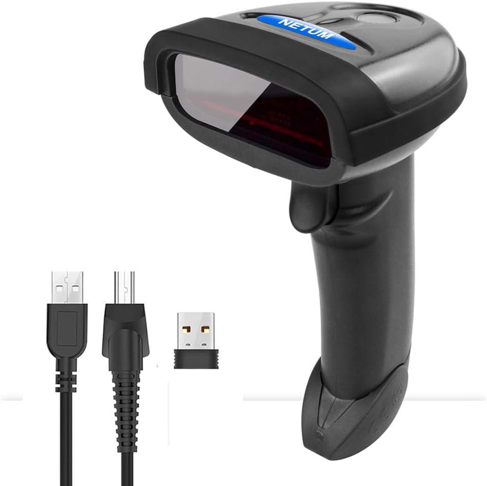 NETUM Wireless Barcode Scanner, 2 in 1 2.4G Wireless & USB Wired 1D Laser Barcode Reader Handheld Bar Code Reader Cordless Rechargeable Bar Code Scanner for Computer MAC Laptop (NT-1698W)