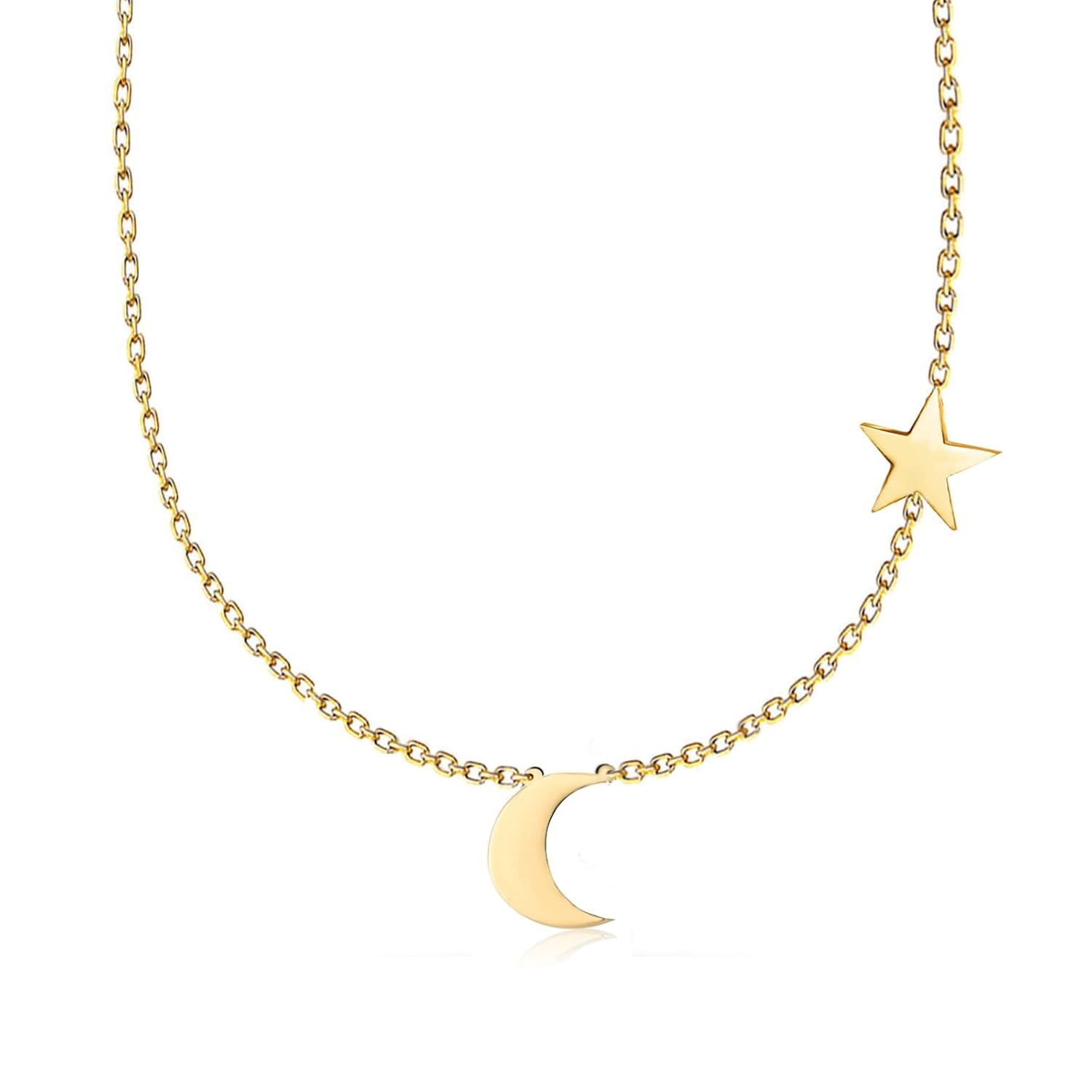 Elegant 14k Gold Crescent Moon and Star Necklace - Dainty Sideways Moon Star Charm Jewelry - Gift for Women and Girls