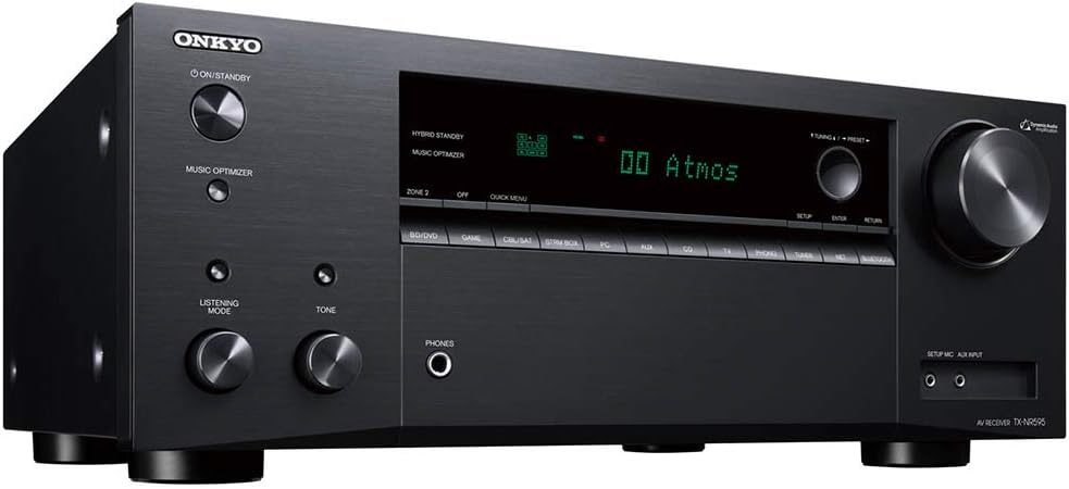 Onkyo TX-NR595 Home Audio Smart Audio and Video Receiver, Sonos Compatible and Dolby Atmos Enabled, 4K Ultra HD and AirPlay 2 (2019 Model), Black