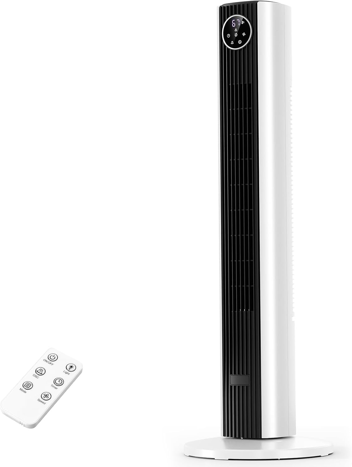 Antarctic Star Tower Fan Portable Floor Fans 85°Oscillating Fan Quiet Cooling 12H Timer Remote Control Standing Bladeless Electric 3 Wind Speeds 4 Modes Bedroom Office,35 inch, Black+White