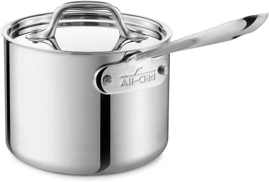 All-Clad D3 3-Ply Stainless Steel Sauce Pan with Lid 2 Quart, Induction, Oven Broiler Safe 600F, Multipurpose, Compatible w/ All Cooktops, For Restaurant or Home Kitchen, Pots & Pans, Cookware, Silver