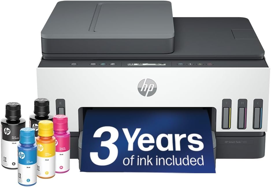 HP Smart Tank 7305 All in One Printer | Perfect for Home | Colour | Wireless | Print, Scan, Copy | Includes up to 3 Years of Ink | Refillable | Document Feeder | 2-Sided Printing | Easy Setup