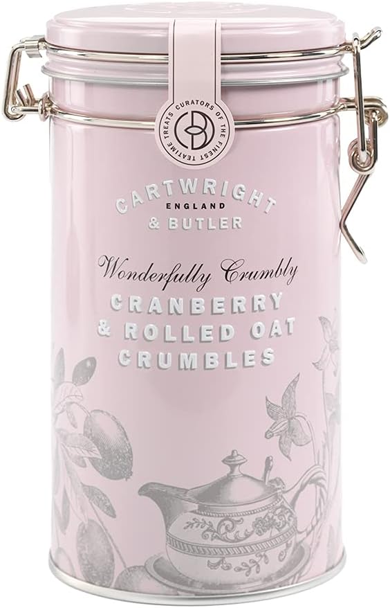 Cartwright & Butler Biscuits - 200g Cranberry & Rolled Oat Crumbles, Delicious Buttery Biscuits Oaty & Crumbly with Whole Dried Cranberries, A Luxury Biscuit Gift in Signature Clip-Lid Tin