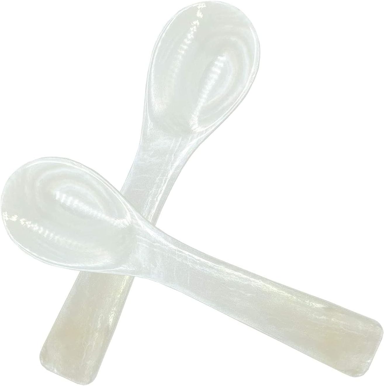 HRASY Pack of 2 Handmade Caviar Spoons Mother of Pearl MOP Caviar Spoon W Round Handle 3.7 Inches, White