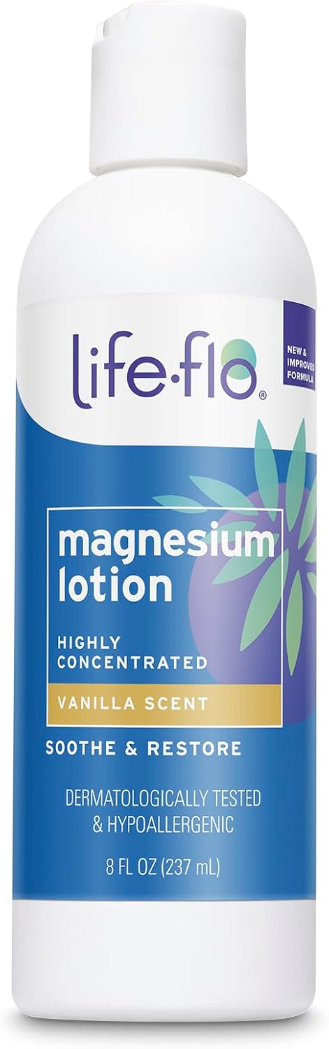 LIFE-FLO Magnesium Lotion - New, Improved Magnesium Chloride from Zechstein Seabed - Soothes Muscles, Joints When Massaged into Skin - Great for Kids, Hypoallergenic, 8oz Pack of 1, Vanilla