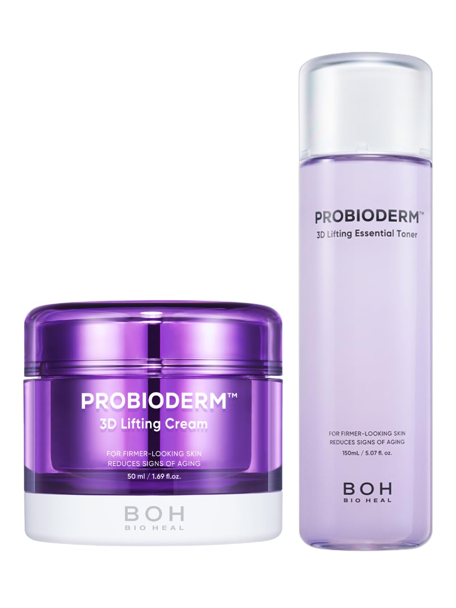 BIOHEAL BOH Probioderm 3D Lifting Cream + Toner Set | Advanced Korean Anti-Aging Glass Skin Treatment with 17-Peptide Complex & Patented Probioderm™ for Skin Firming, Lifting, and Elasticity