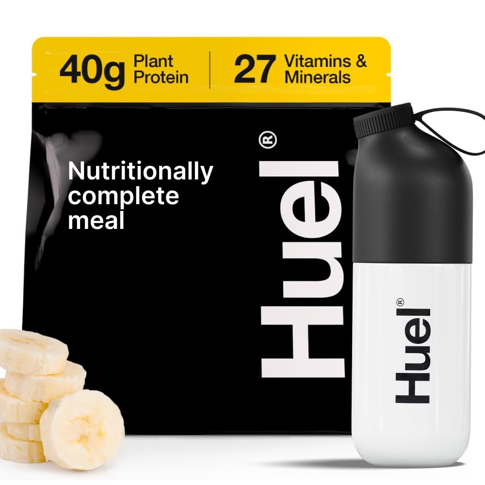 Huel Black Edition Bundle | Banana 40g Vegan Protein Powder + Shaker Bottle | Nutritionally Complete Meal | 27 Vitamins and Minerals, Gluten Free | Lockable Lid to Avoid Spills | BPA Free