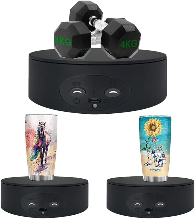 Rotating Display Stand ,5.2" 4.4lb Load Cup Display Stand Turner For Tumblers, Spinning Display Stand,Motorized Tumbler Display Turner For Glitter Cups Photography Small Arts Pruducts (Black)
