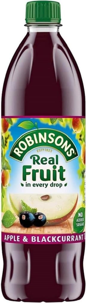Robinson's Fruit Drink, Apple & Blackcurrant, No Added Sugar, 1-Liter Plastic Bottles (Pack of 4)