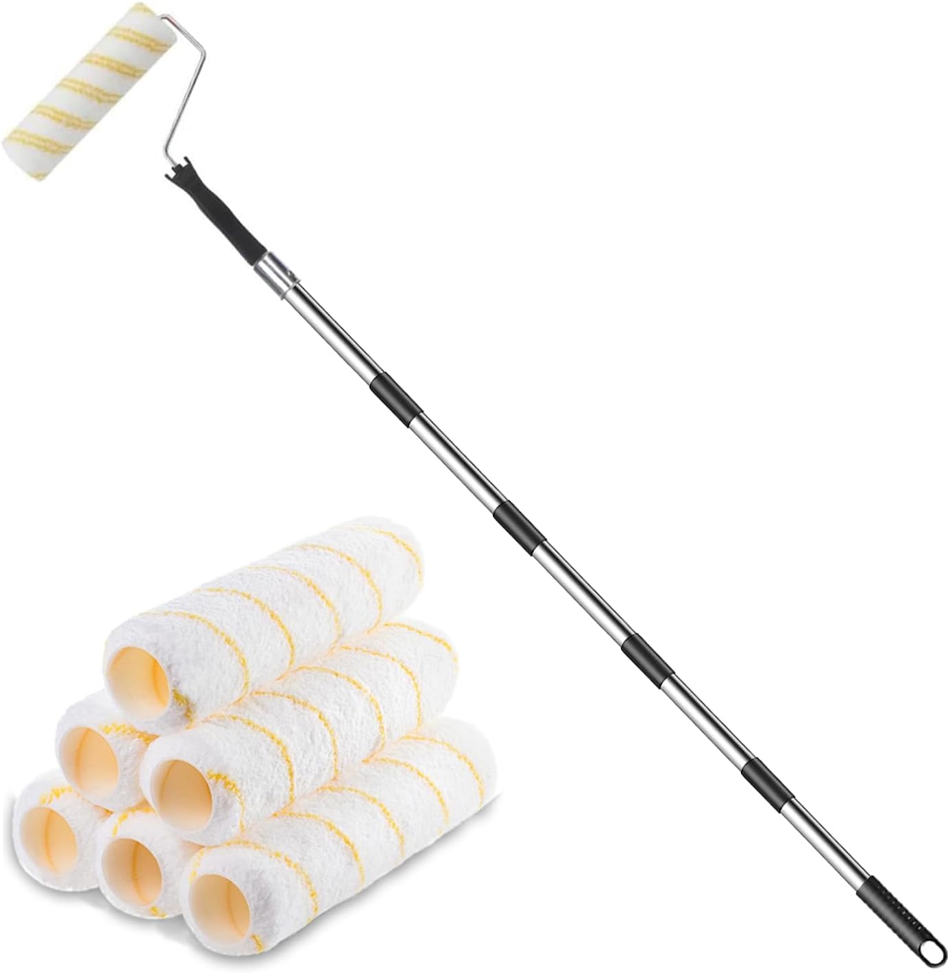 9" Paint Roller Extension Pole with 6 Covers, for High Walls and Ceilings