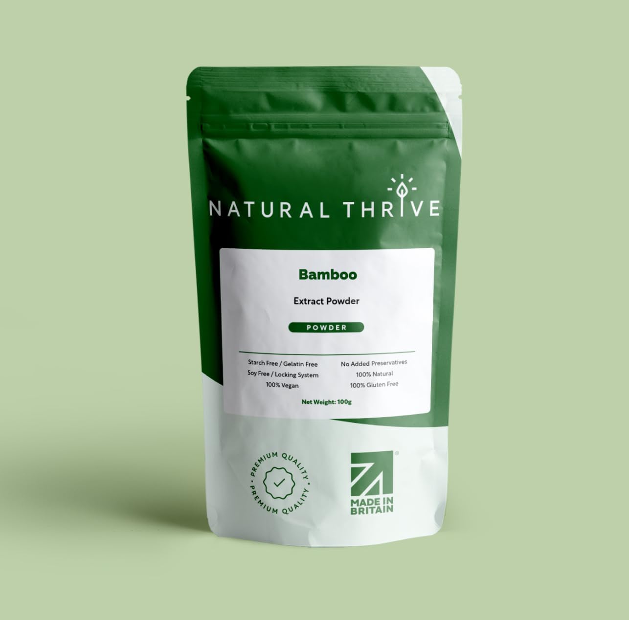 Natural Thrive Organic Bamboo Extract Powder - Natural Silica Source for Hair, Skin & Nails - Vegan, Gluten-Free, Non-GMO, 100g
