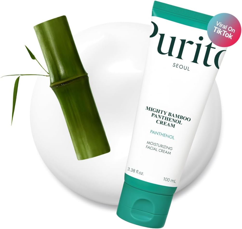 PURITO Mighty Bamboo Panthenol Cream, 10% Panthenol for Blemish Recovery & Glow Boost, Post-Acne Moisturizer, Silicone-Free, Non-Comedogenic, Vegan, Korean Skincare, 3.38 fl oz / 100ml