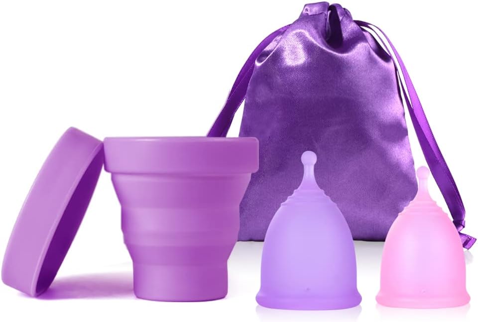 Menstrual Cups with Collapsible Storage Cup, Leak-Proof Design with Medical Grade Silicone Period Cups Reusable, Tampon and Pad Alternative,for Light Flow and Heavy Flow Large+Small