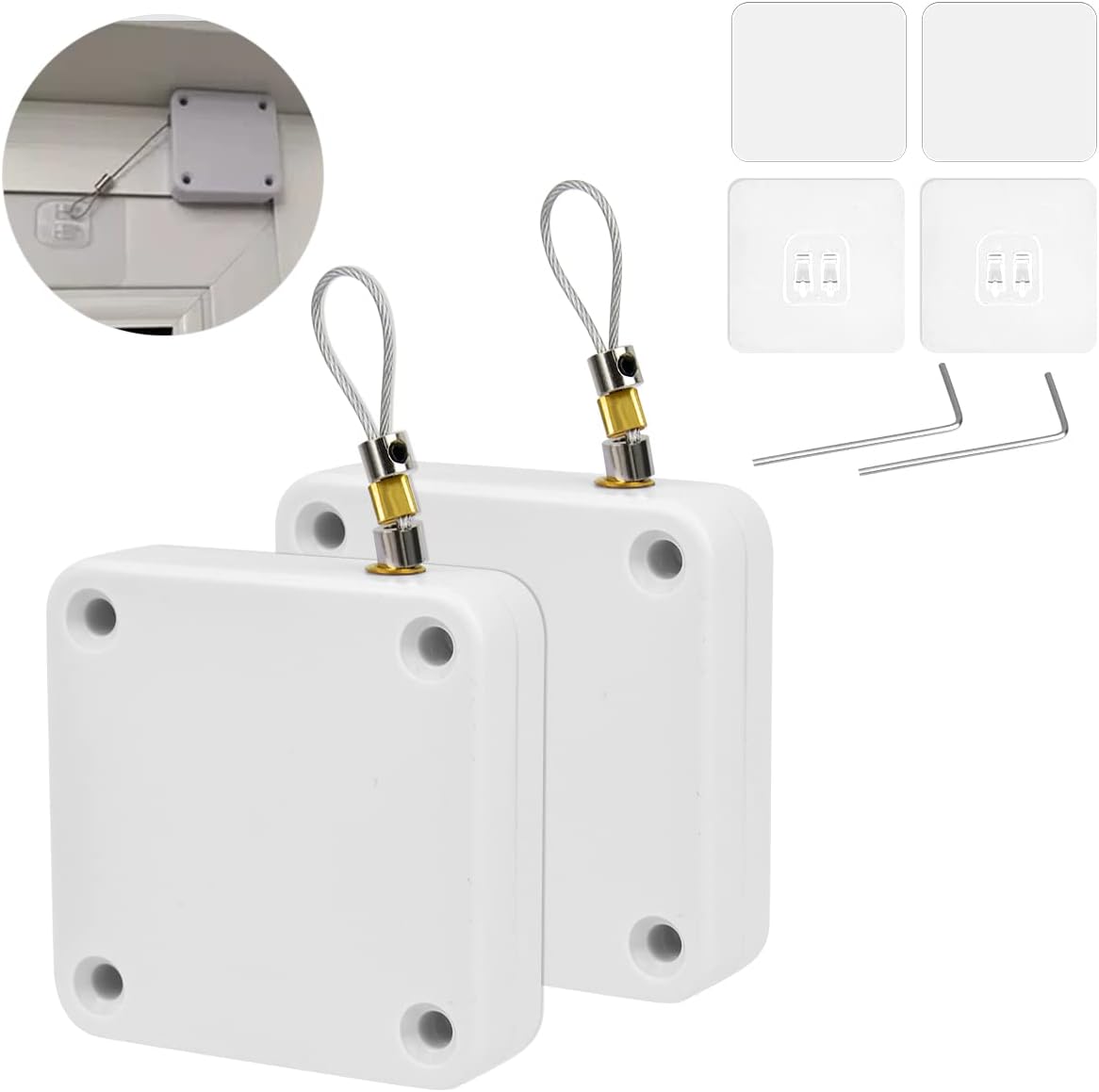DODUOS 2PCS Automatic Door Closer, White Punch-Free Automatic Sensor Door Closer, Residential Commercial Auto Door Closer with Drawstring, Door Closers for Interior Door Home Offices Used